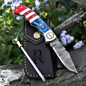Couteau pliant personnalisé à verrouillage arrière en acier Damas - Fabricant en gros de couteaux de chasse EDC de poche, fournitures UA en vrac sous marque privée - Product Image 5
