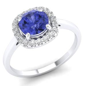 แหวนเงินแท้ 925 ประดับเพชร Tanzanite ทรงกลม 1 กะรัต ดีไซน์ Halo สำหรับผู้หญิง ได้รับการรับรอง GRA พร้อมอัญมณี Moissanite - Product Image 2