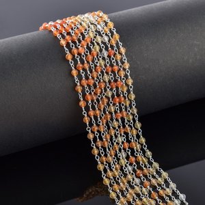 Chaîne de chapelet en argent sterling 925 avec perles rondes facettées en cornaline naturelle, fil enroulé, chaîne à maillons en pierres précieuses pour la fabrication de bijoux en gros - Product Image 2