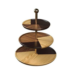 Support à gâteau en bois au design unique avec poignée métallique, 3 niveaux, finition marron, pour la maison, les mariages, les anniversaires, les fêtes, outils de présentation de gâteaux - Product Image 1