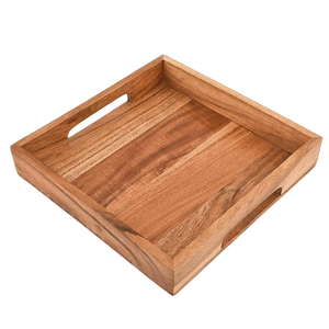 Bandeja de madera de acacia resistente con asa recortada Bandeja de servicio cuadrada para desayuno Café o decoración del hogar en mesa de comedor y Mesa Central - Product Image 1