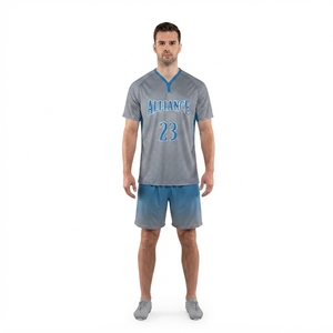 Ensemble d'uniformes de football personnalisés en polyester respirant gris-bleu, maillot et short pour équipe masculine, fabricant OEM - Product Image 1