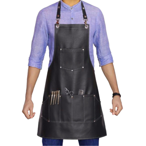 Tablier en cuir personnalisé avec logo pour styliste, tabliers de barbier en cuir de haute qualité avec plusieurs poches, couleur unie, service OEM - Product Image 2