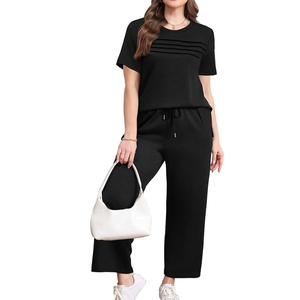 Women Premium Two Piece Set Loose Fit T Shirt <b>Drawstring</b> Pants Casual Lounge Wear Custom Logo - Product Image 4