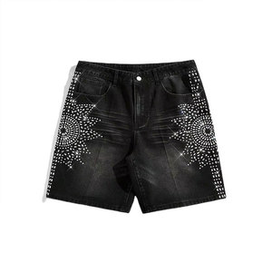Mid Waist Customized Color Denim Shorts Zippers Decoration Straight Leg Casual Summer Streetwear Knitted 100% Cotton Men's <b>Jeans</b> - Product Image 1