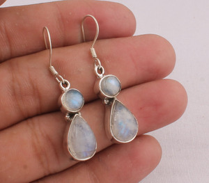 Natural Rainbow Moonstone <b>Earrings</b> 925 <b>Silver</b> Handmade Jewelry Manufacturer Blue Fire Moonstone Cabochon <b>Earrings</b> Bulk Wholesale - Product Image 1