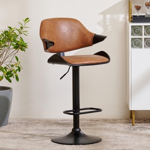 Viva Brown PU <b>Leather</b> Adjustable Bar Chair Modern Contemporary Design Counter Height <b>Stool</b> with Cushioned Seat Metal Frame - Product Image 6