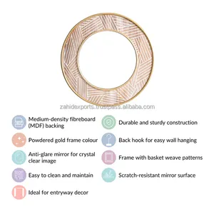 กระจกติดผนังลายใบไม้สีทองหรูหรา กรอบโลหะทันสมัย กระจกตกแต่งบ้าน ราคาประหยัด - Product Image 3