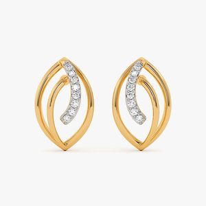 ต่างหูเพชรทรงมาควิสสีเหลืองทอง ประดับใบไม้ฉลุลาย - Product Image 1