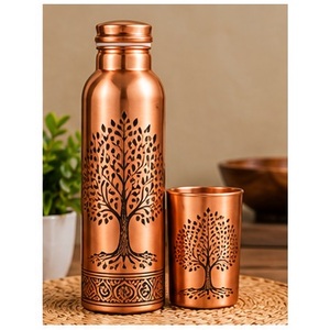 Bouteille isotherme artisanale en cuivre avec tasse assortie, design moderne noir et cuivre craquelé, ensemble de vaisselle de voyage portable - Product Image 5