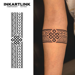 INKARTLINK Pegatina de tatuaje de nudo celta, brazalete geométrico, nudo sin fin, arte corporal semipermanente de 15 días, venta al por mayor - Product Image 1