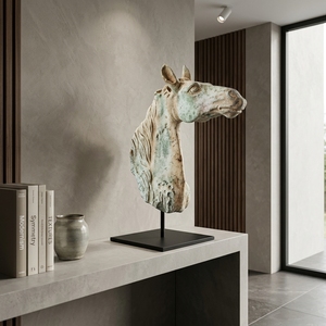 Soporte de metal con cabeza de toro de madera artesanal, escultura rústica tribal, pieza decorativa para mesa, adorno para el hogar - Product Image 5