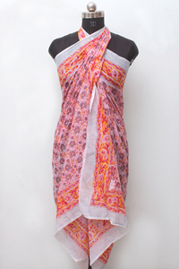 Hand made Floral Cotton Beach <b>Sarong</b> Hand Block Print Lightweight Summer <b>Wrap</b> Pareo for Women. - Product Image 2