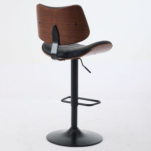 Sillas de Bar Modernas de Mediados de Siglo, de Madera de Nogal Curvada, Altura Ajustable, Tapizadas en Cuero Negro, Giratorias 360 Grados - Product Image 6