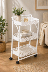 White Three Tier Storage Rack With Scallop Edge Minimalist Design <b>For</b> Living Room Use Lightweight Plastic <b>Shelf</b> <b>Unit</b> - Product Image 4
