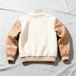Knights Embroidered Varsity <b>Jacket</b> Men's <b>Fleece</b> PU Leather Sleeve Preppy Style Autumn Thick Sherpa <b>Lining</b> Turn-down Collar - Product Image 2