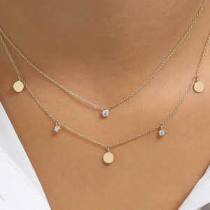 Collar de Oro de 14k con Diamantes Colgantes y Disco, Delicado Collar con Diamantes de 0.08 Ctw y Disco de Oro Colgante de Proveedor Indio - Product Image 3