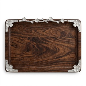Handmade Natural Finish Brown Mango Wood Serving Tray With Decorative Branch Metal Handles For Home <b>Kitchen</b> And Restaurant Usage - Product Image 5