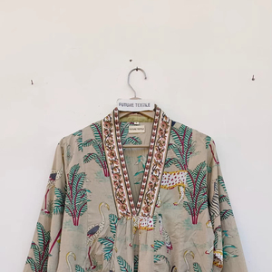 Robe longue kaftan pour femme en pur coton, imprimé floral bohème d'été, style indien, imprimé au bloc, en coton imprimé à la main, 1 pièce - Product Image 1