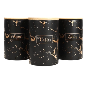 Nordic Matte Black Metal Bread Box with Wooden Lid 5 Pcs Kitchen Storage Canister Set for Tea <b>Coffee</b> Sugar Biscuits - Product Image 5