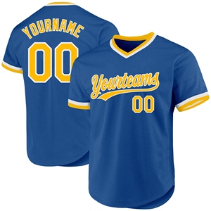 Wholesale Best Selling OMMIZ INDUSTRY Custom Blue <b>Gold</b>-White Authentic Throwback Baseball Jersey - Product Image 1