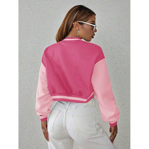 Chaqueta Varsity Corta en Magenta y Rosa Claro con Mangas en Contraste y Logotipo Personalizado - Product Image 2