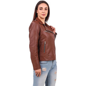 Chaqueta de Cuero para Mujer al por Mayor, Chaqueta de Cuero de Manga Larga, Chaqueta Sólida para Mujer, Diseño OEM con Logotipo, Chaquetas de Cuero Transpirables para Mujer - Product Image 4