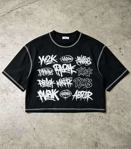 High Street Reverse Stitch Distressed Front Logo Cropped Oversized T-Shirt <b>Y2K</b> Hip Hop Short Sleeve <b>Top</b> Eco-Friendly Breathable - Product Image 2