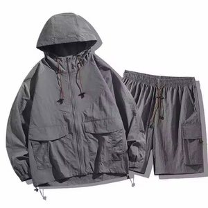 Conjunto Deportivo Corto con Capucha para Hombre, Chaqueta Cortavientos Informal, Transpirable, Ecológica, de Secado Rápido, con Pantalones Cortos a Juego, Ligero - Product Image 3