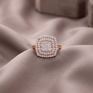 14K Rose Gold Double Cushion Halo Lab Grown Diamond Cluster Statement Ring - Product Image 5