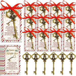 48 Ensembles de cartes clés magiques du Père Noël avec ruban, décoration métallique traditionnelle pour la veille de Noël, ornements de sapin, sans cheminée, pour maisons - Product Image 1