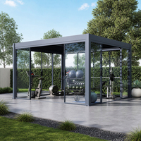Pergola bioclimatique imperméable à toit à lamelles motorisées, pergola extérieure en aluminium avec portes en verre pour jardin et patio