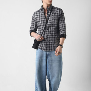 Men's Plaid Printed Long Sleeve Casual Shirt Turn-<b>down</b> Collar 100% Cotton Breathable Autumn Wear Shirt - Product Image 4