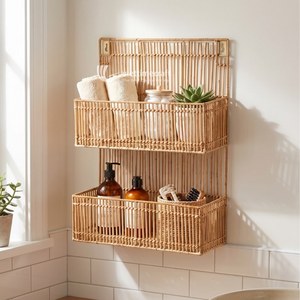 Organizador de Pared Simple de Primera Calidad, Estante de Pared Multifuncional de Dos Niveles de Ratán Sostenible de Lujo, Estante de Almacenamiento para Especias de Cocina - Product Image 3