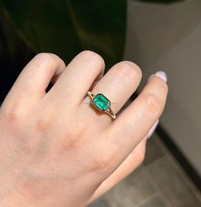 <b>Emerald</b> Cut Green Gemstone Minimalist Engagement <b>Ring</b> 925 Sterling <b>Silver</b> Bezel Set East West Solitaire for Wedding Anniversary - Product Image 5