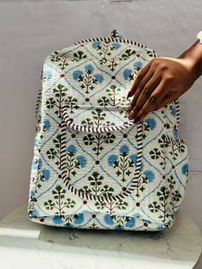 Bohemian Cotton Softback <b>Backpack</b> Diamond Lattice Pattern Zipper Closure Multiple Pockets Unisex 14 20-36L Quilted <b>School</b> Use - Product Image 4