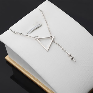 S925 <b>Silver</b> Women's Triangular Pendant <b>Necklace</b> with <b>Pearl</b> Hollow Holder and Collarbone Chain DIY Accessory - Product Image 5