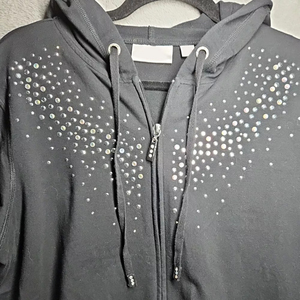 High Quality Embroidery Logo Rhinestones Hoodies for Women Hot Selling Custom Logo Oversized <b>ZIP</b> Up Women Rhinestone Hoodie - Product Image 3