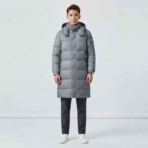 Veste matelassée longue d'hiver pour homme, manteau chaud rembourré, manches régulières, col en V, capuche, poches latérales zippées, vêtements personnalisés, hip-hop - Product Image 4