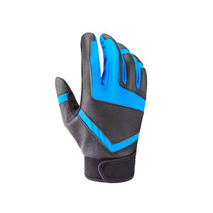 Guantes de Bateo de Cuero Azul y Negro con Acolchado y Cierre de Velcro, Ambidiestros, para Entrenamiento de Adultos - Product Image 1
