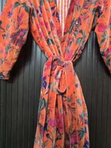 Orange Bird Print Velvet <b>Kimono</b> <b>Long</b> Sleeve Full Length Women's Robe Casual Soft Drawstring Closure - Product Image 4