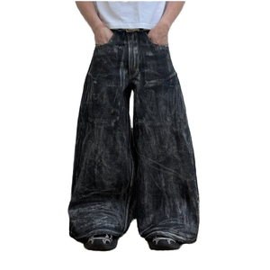 Custom Washed <b>Men's</b> Jeans 100% Cotton Breathable <b>Loose</b> Fit Straight Leg Denim <b>Trousers</b> - Product Image 1