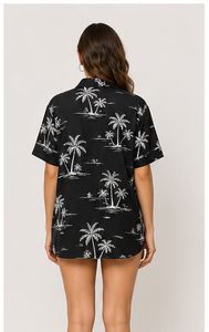 Chemises de plage hawaïennes tropicales en gros pour femmes, personnalisées par sublimation, à manches courtes, boutonnées, amples, pour les vacances d'été - Product Image 6