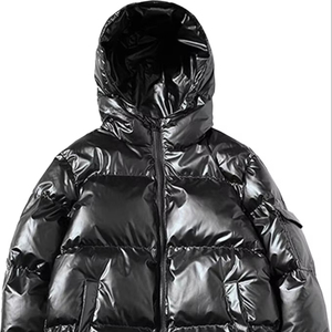 Manteau d'hiver en duvet tricoté pour homme, haute qualité, ODM, personnalisé, léger, en toile, chaud, à capuche, col montant, fermeture éclair, imprimé, 80% duvet - Product Image 3