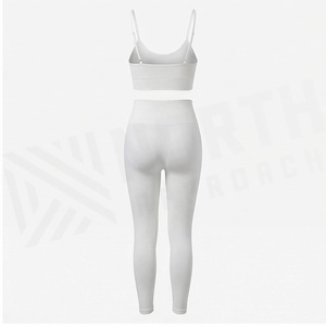 Ensemble de yoga 2 pièces blanc sans couture, haut court et legging taille haute longueur intégrale en Spandex et Polyester, vêtements de sport pour femme - Product Image 2
