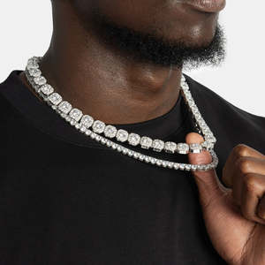 VVS1 Moissanite Cushion Cluster Tennis <b>Chain</b> Necklace 925 Sterling <b>Silver</b> Iced Out Hip Hop Jewelry - Product Image 2