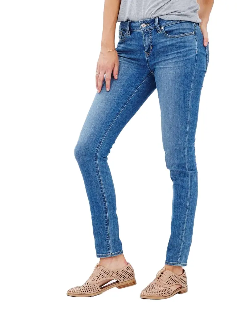 جينز نسائي صيفي كامل الطول باللون الأزرق بتصميم جديد ومخصص من القطن بخصر مرتفع ونحيف للنساء مقاس كبير جينز دينم للسيدات