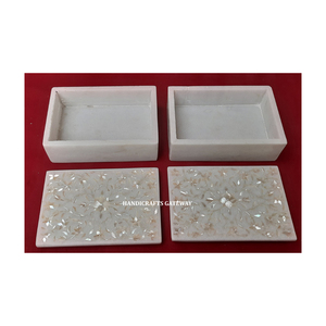 Beautiful Indian White Marble Rectangular Shape Natural <b>Blue</b> Mother Of Pearl Inlaid Jewelry <b>Box</b> With Natural Stone Jewelry <b>Box</b> - Product Image 5