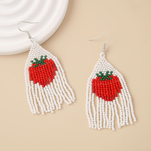 Boucles d'oreilles pendantes en verre perlé tressé style été, motif fruits fraise et ananas, pour femmes et filles - Product Image 3