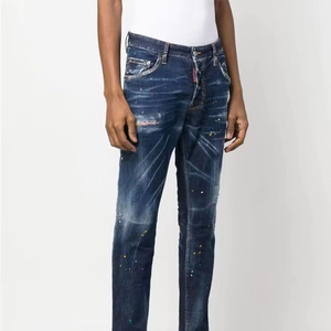 Nuevos Jeans de Mezclilla Slim Fit para Hombre, Lavado Oscuro, Desgastados con Salpicaduras de Pintura Multicolor, Estilo Urbano, Jeans Pearl para Hombre - Product Image 2